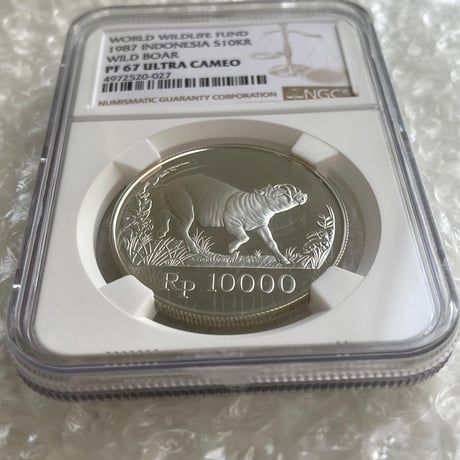 WWF世界野生生物基金記念シリーズ 1987年 インドネシア イノシシ NGC鑑定PF67 10000ルピー銀貨 シルバー プルーフコイン Indonesia Wild Boar