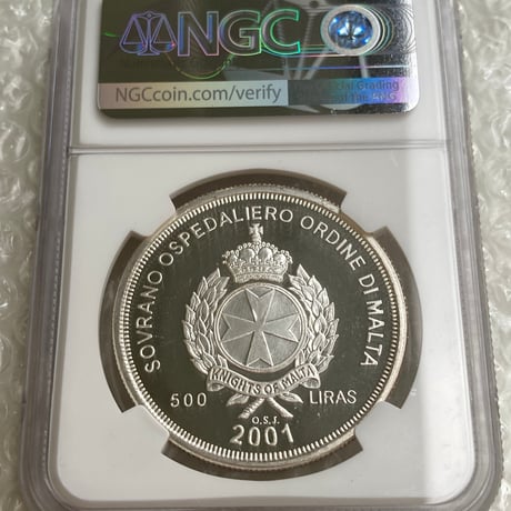 マルタ騎士団 2001年 アテネ 500リラ銀貨 シルバー プルーフコイン NGC鑑定PF66