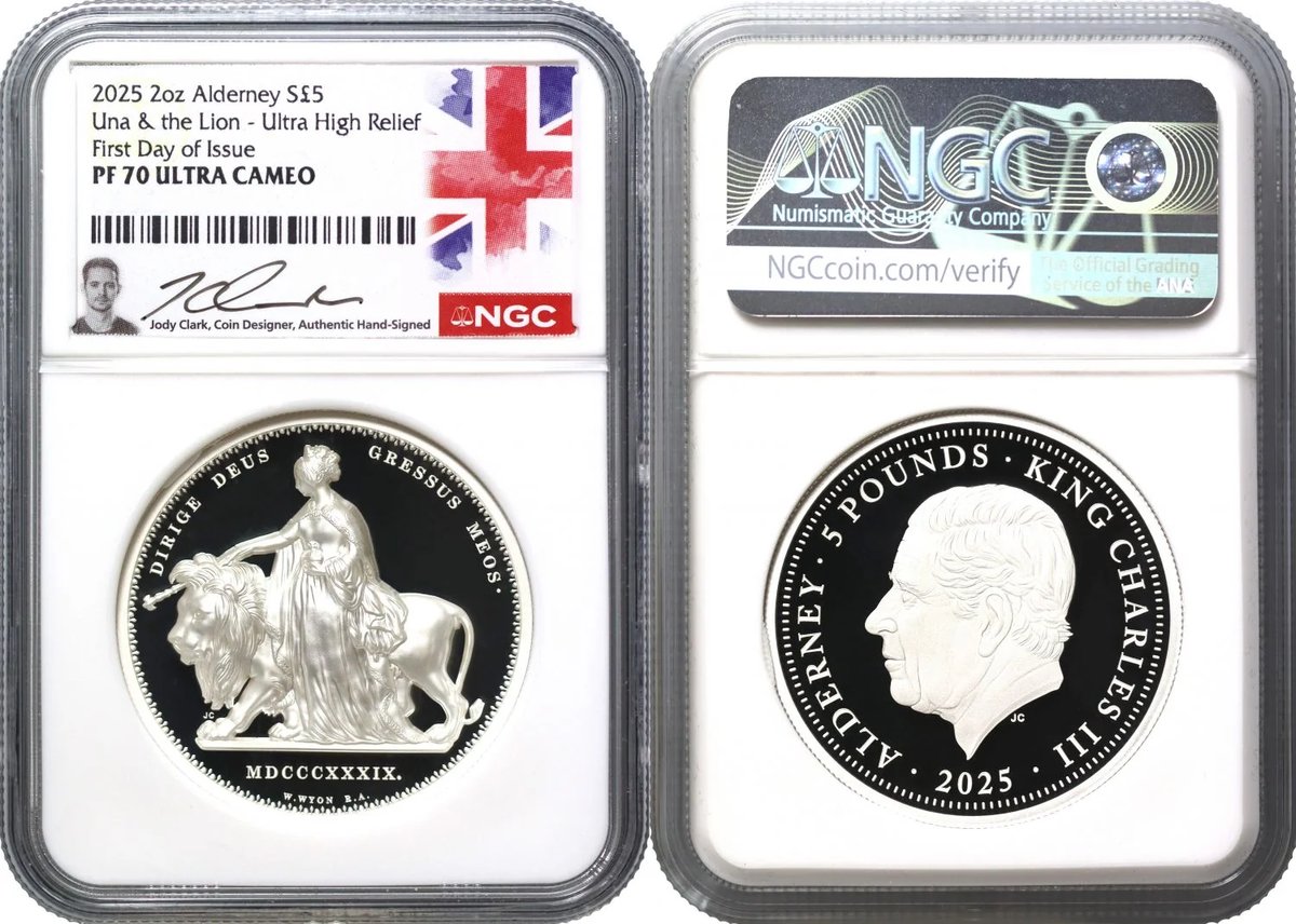 最高鑑定 2025年 イギリス 銀貨 NGC PF70 ULTRA CAMEO 2oz・FDI・UHR】 NGC鑑定PF70+発行即日鑑定 ウナとライオン 2025年 イギ