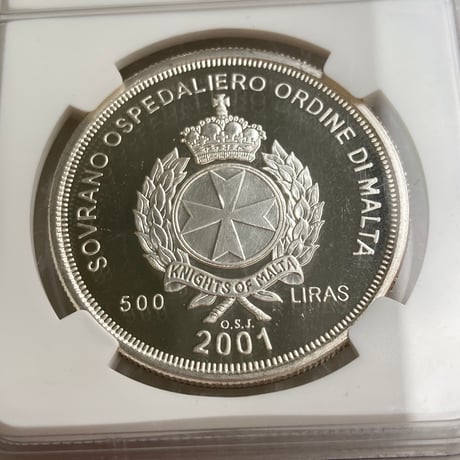 マルタ騎士団 2001年 アテネ 500リラ銀貨 シルバー プルーフコイン NGC鑑定PF66