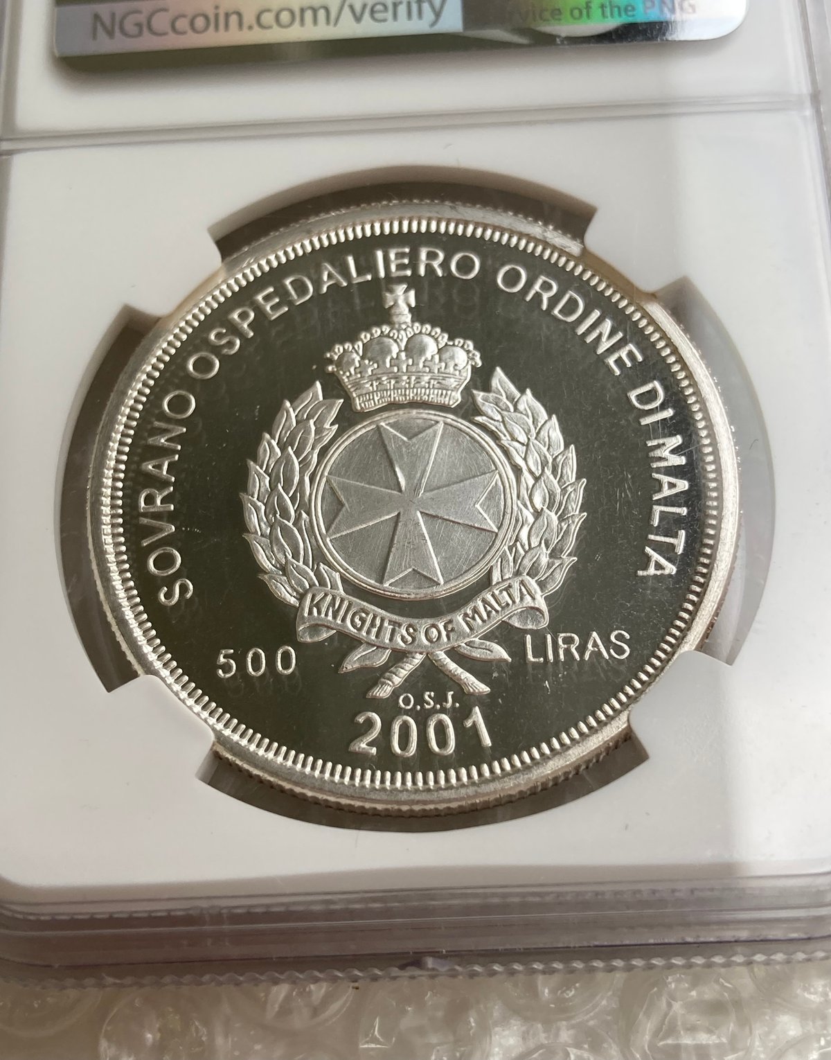 マルタ騎士団 2001年 アテネ 500リラ銀貨 シルバー プルーフコイン NGC