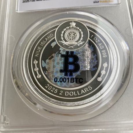 【※0.001BTCが内蔵】ビットコイン モチーフ ミントパーフェクトスラブ入り 2025年 ニウエ国 2ドル 1オンス銀貨 シルバー プルーフコイン 暗号資産 暗号通貨