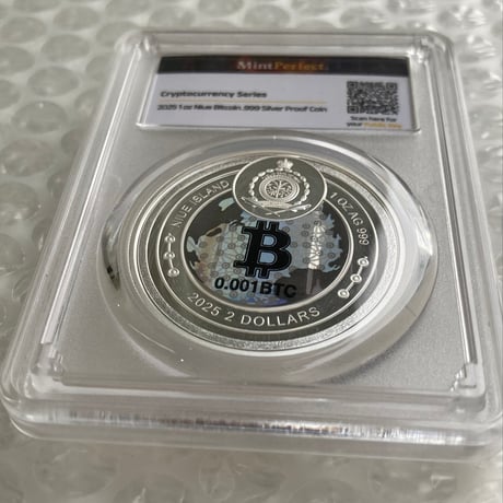 【※0.001BTCが内蔵】ビットコイン モチーフ ミントパーフェクトスラブ入り 2025年 ニウエ国 2ドル 1オンス銀貨 シルバー プルーフコイン 暗号資産 暗号通貨