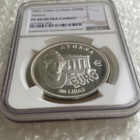 マルタ騎士団 2001年 アテネ 500リラ銀貨 シルバー プルーフコイン NGC鑑定PF66