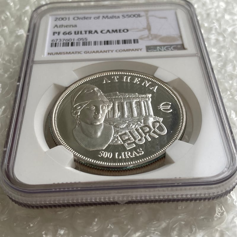 マルタ騎士団 2001年 アテネ 500リラ銀貨 シルバー プルーフコイン NGC
