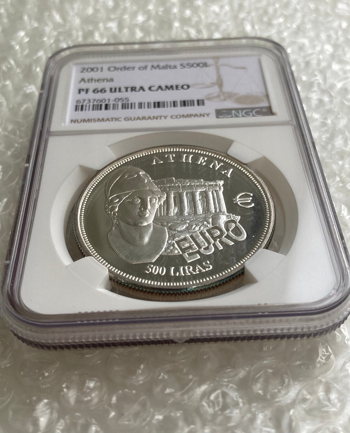 マルタ騎士団 2001年 アテネ 500リラ銀貨 シルバー プルーフコイン NGC