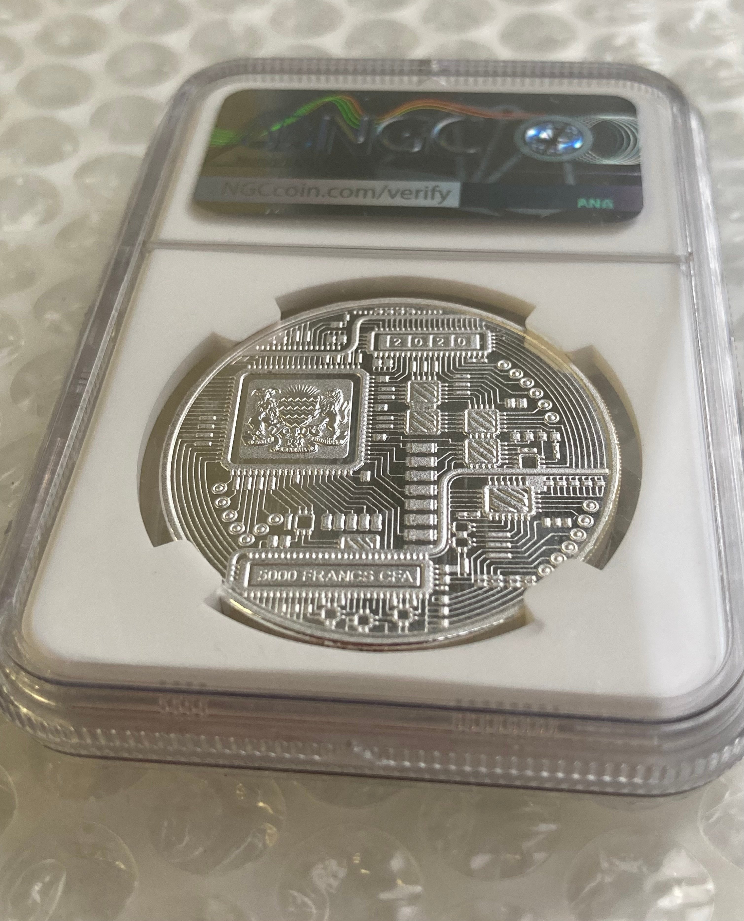 【純銀】ビット　1オンス　チャド共和国 NGC鑑定PF69】 ビットコイン プルーフ版 チャド共和国 CFAフラン 1