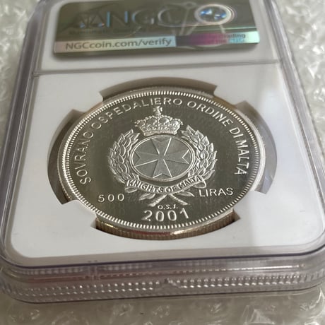 マルタ騎士団 2001年 アテネ 500リラ銀貨 シルバー プルーフコイン NGC鑑定PF66