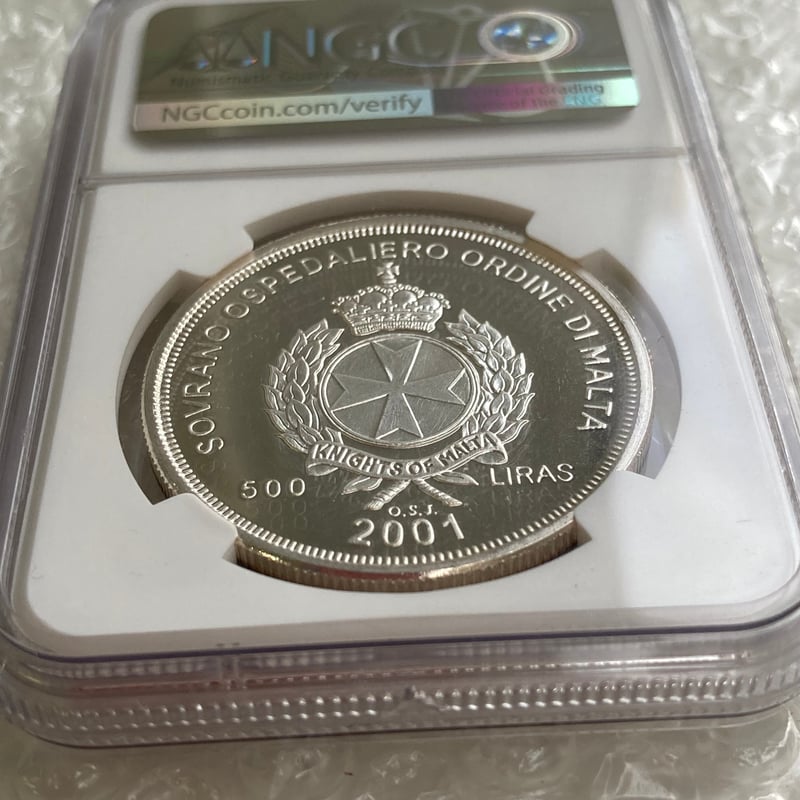 マルタ騎士団 2001年 アテネ 500リラ銀貨 シルバー プルーフコイン NGC