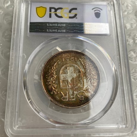 【レインボートーン・両面】  PCGS鑑定MS65 スイス ウィリアム・テル 1951年 5フラン銀貨 シルバー アンティークコイン モダンコイン