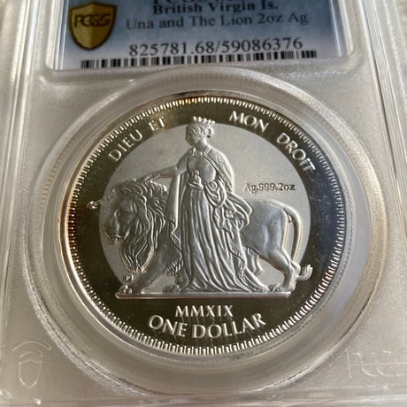ピエフォー・2オンス版 PCGS鑑定MS68 ウナとライオン 2019年 イギリス領 ヴァージン諸島 2oz 1ドル銀貨 シルバーコイン リバースプルーフ BVI Una Lion Piedfort