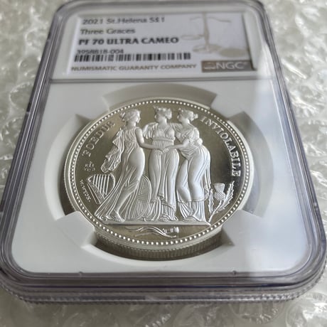 NGC鑑定PF70 スリーグレイセス イギリス領セントヘレナ造幣局 1オンス銀貨 シルバープルーフコイン ウナとライオンのウィリアムワイオン作 Three Graces