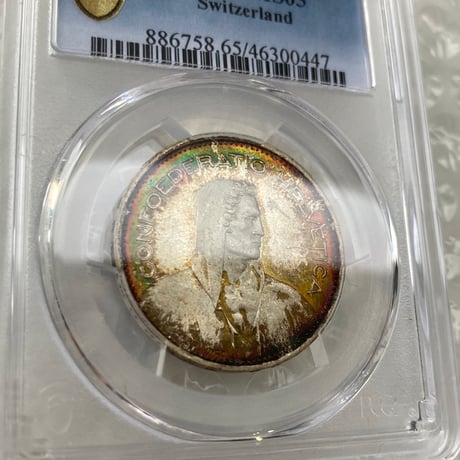 【レインボートーン・両面】  PCGS鑑定MS65 スイス ウィリアム・テル 1951年 5フラン銀貨 シルバー アンティークコイン モダンコイン