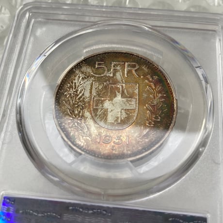【レインボートーン・両面】  PCGS鑑定MS65 スイス ウィリアム・テル 1951年 5フラン銀貨 シルバー アンティークコイン モダンコイン