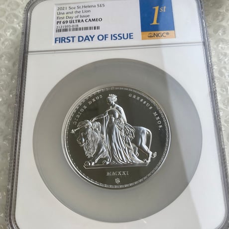 発行即日鑑定・FDI NGC鑑定PF69 5オンス銀貨 ウナとライオン イギリス領セントヘレナ造幣局 マスターピース版 2021 シルバープルーフコイン