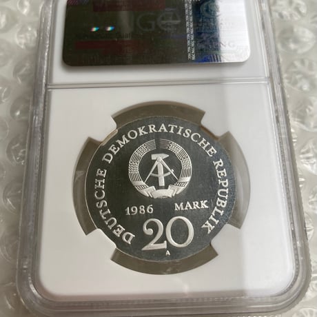 最高鑑定評価 NGC鑑定PF69 東ドイツ 1986年 20マルク銀貨 長靴をはいた猫 シルバー プルーフコイン グリム童話 グリム兄弟生誕200周年