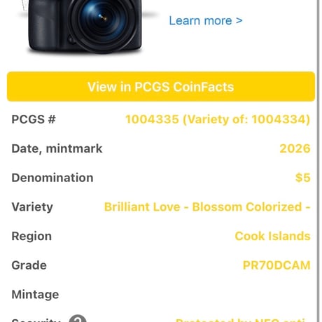 発行即日鑑定!! PCGS鑑定PR70+FDI ハート型コイン クック諸島 2026年 ブリリアント・ラブ ブロッサム スワロフスキー クリスタル シルバーハート 花 銀貨 シルバープルーフコイン