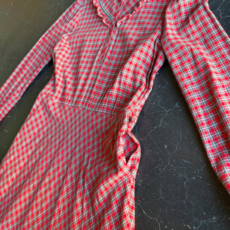 70'S CHECK FRILL LONG DRESS [S-4924]