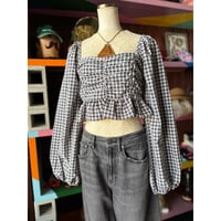 CHECK SHORT BLOUSE [S-4833]