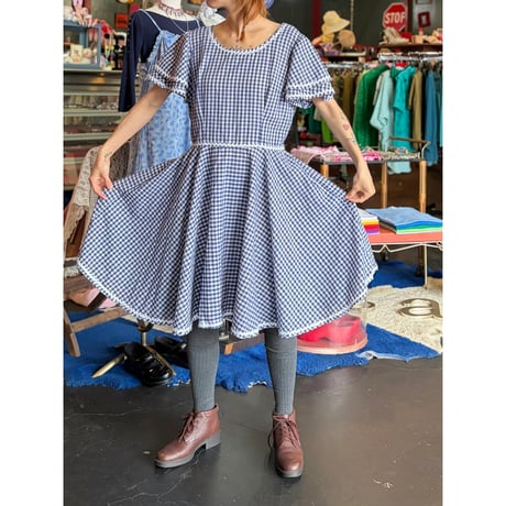 60-70'S GINGHAMCHECK DRESS [S-4370]