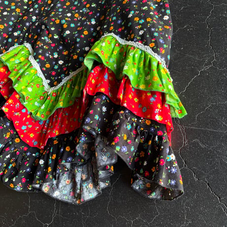 70’S FLOWER FRILL LONG SKIRT [S-4362]