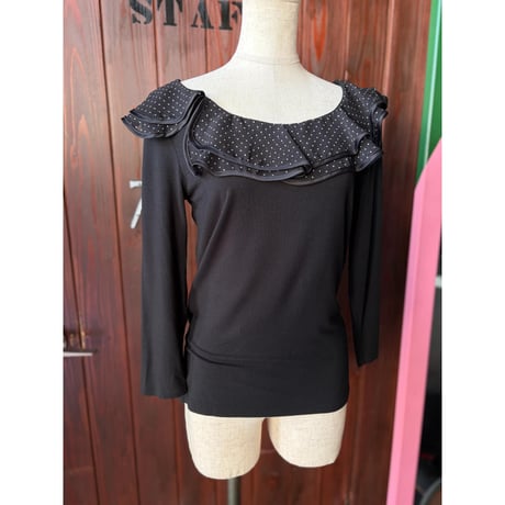 ”RALPH LAUREN” DOT COLLAR TOPS [S-4484]