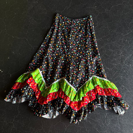 70’S FLOWER FRILL LONG SKIRT [S-4362]