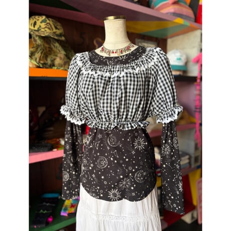 GINGHAMCHECK TYROLEAN BLOUSE [S-4845]