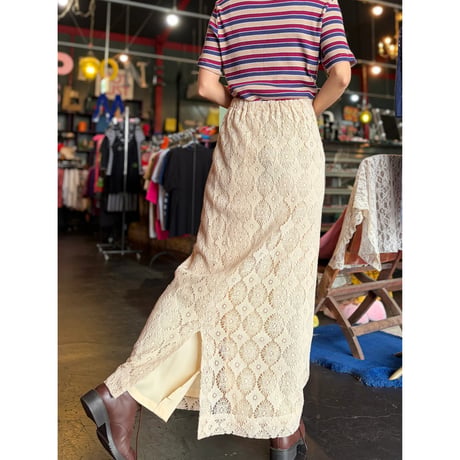 70’S CROCHET LACE LONG SKIRT [S-4363]