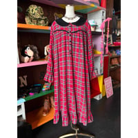 CHECK VELOUR COLLAR LONG DRESS [S-5005]