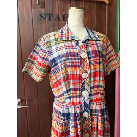 50-60'S CHECK COTTON DRESS [S-4506]