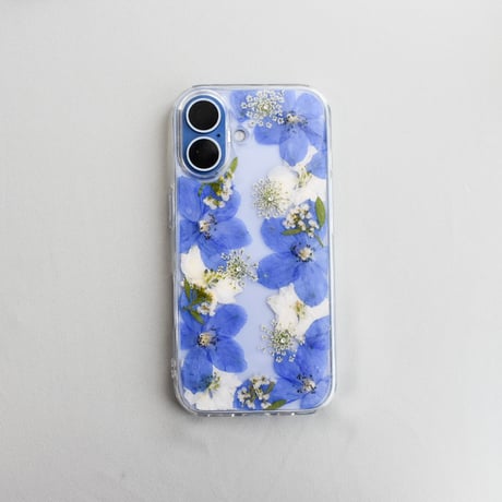 押し花  iPhone ケース　デルフィニウム