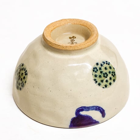 Neko Indigo Rice Bowl（Mino Ware） /   猫にまりご茶碗（美濃焼）