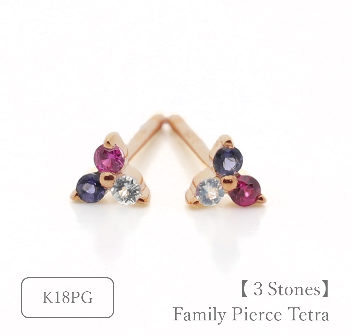 大切な絆を誕生石で紡ぐピアス【3石-選べる誕生石】｜K18PG｜Family