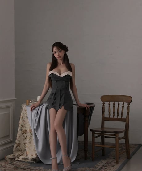 10月下旬入荷予定　【ドレス単品/グレー】Ruelle de brille mini dress (brille5075)