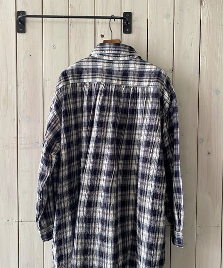 ワンピース ARMEN アーメン コットンチェックロングシャツワンピース ブラック×ナチュラルチェック INAM2673
