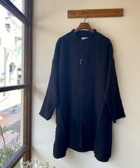 ジャケット prit プリット 25/1 フレンチリネンツイル起毛 スタンドカラーロングビッグシャツジャケット ブラック P80742