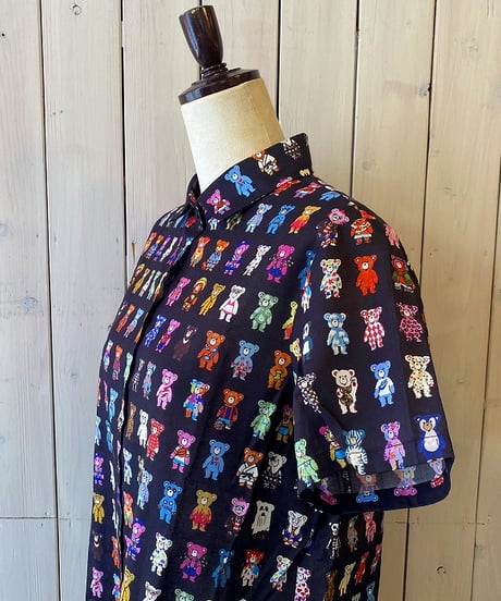 シャツ parkes パークス "クマ”プリント半袖シャツ クロ PH2622523