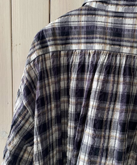 ワンピース ARMEN アーメン コットンチェックロングシャツワンピース ブラック×ナチュラルチェック INAM2673