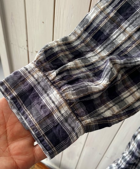 ワンピース ARMEN アーメン コットンチェックロングシャツワンピース ブラック×ナチュラルチェック INAM2673