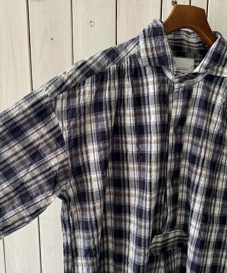 ワンピース ARMEN アーメン コットンチェックロングシャツワンピース ブラック×ナチュラルチェック INAM2673