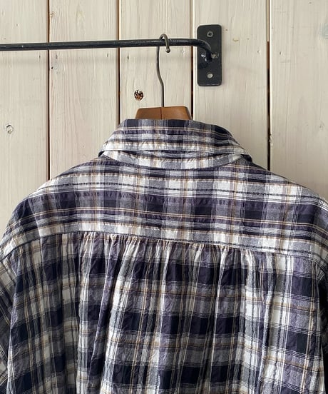 ワンピース ARMEN アーメン コットンチェックロングシャツワンピース ブラック×ナチュラルチェック INAM2673