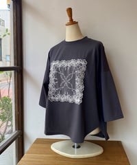 プルオーバー YARRA ヤラ シルキータッチ５分袖レースTEE チャコール 1641-201