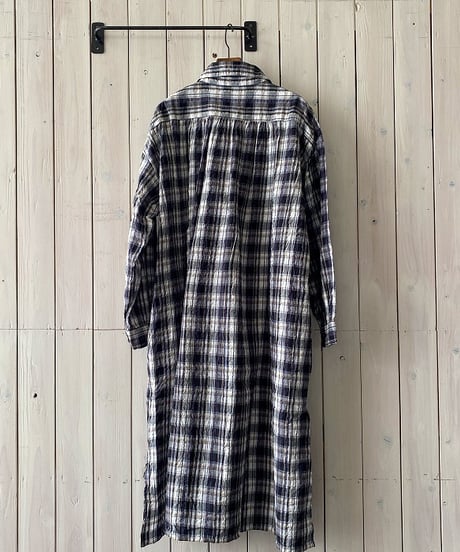 ワンピース ARMEN アーメン コットンチェックロングシャツワンピース ブラック×ナチュラルチェック INAM2673