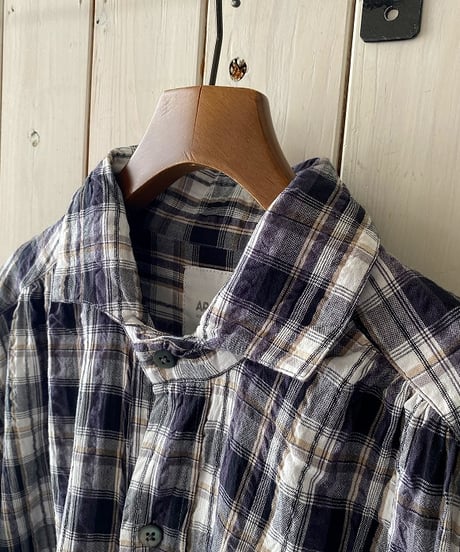 ワンピース ARMEN アーメン コットンチェックロングシャツワンピース ブラック×ナチュラルチェック INAM2673