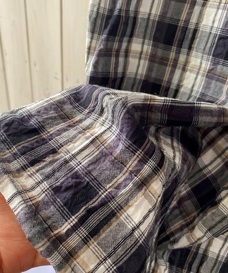 ワンピース ARMEN アーメン コットンチェックロングシャツワンピース ブラック×ナチュラルチェック INAM2673