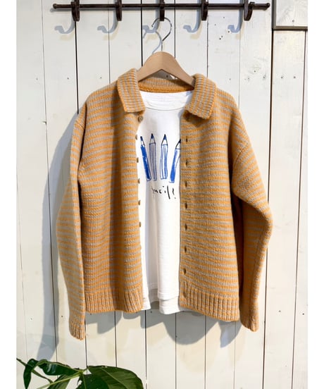 NATURAL LAUNDRY│ボーダー襟付きニットカーデ