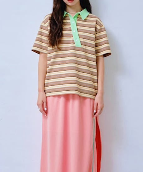 【HCAE】 ASYMMETRIC PLACKET STRIPED POLO　E27S0012