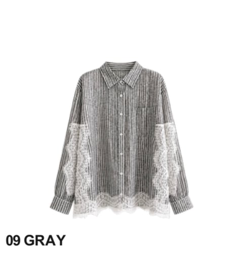 【HCAE】 LACE STRIPE SHIRT　E27S0001
