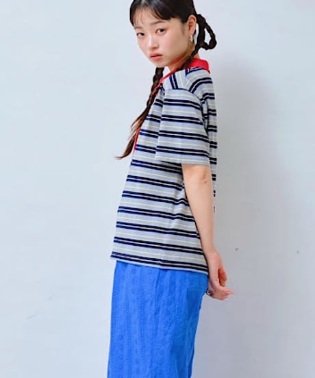 【HCAE】 ASYMMETRIC PLACKET STRIPED POLO　E27S0012